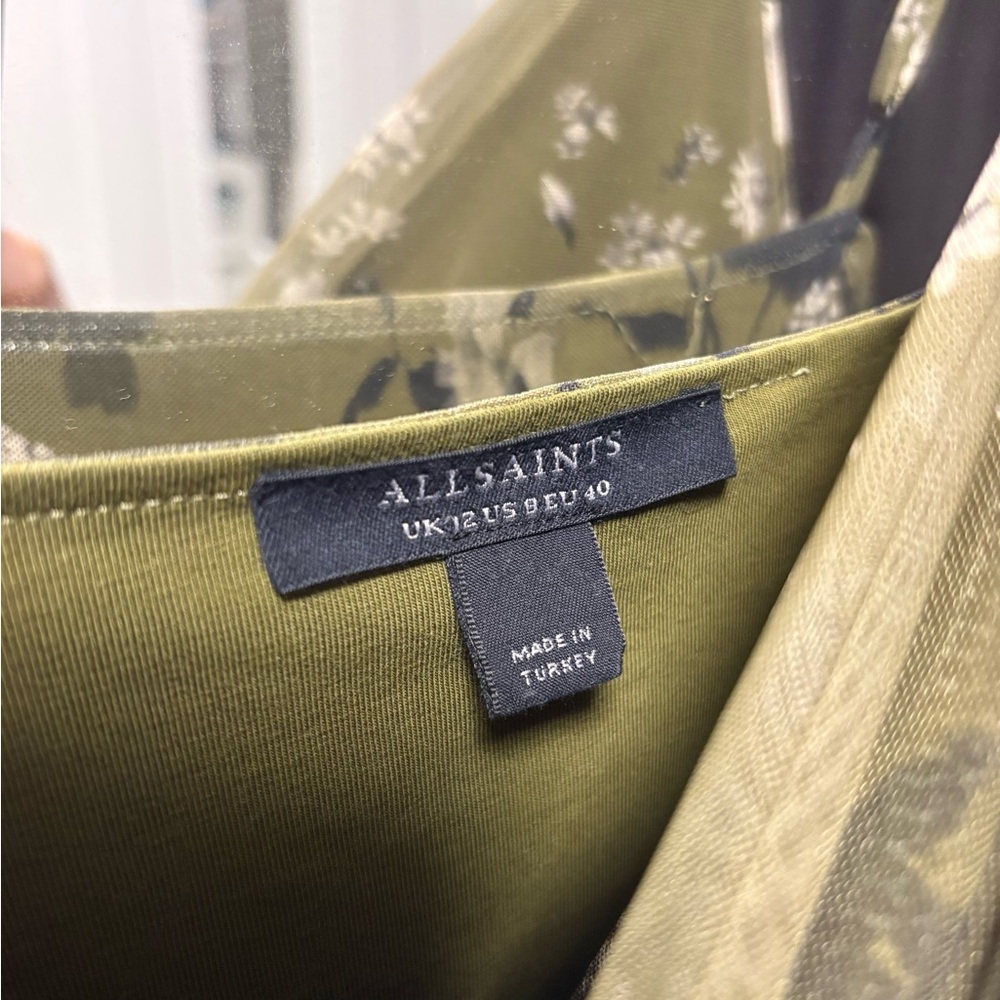 All Saints Olive Green Floral Cowl Neck Slip Dress - Picture 3 of 4